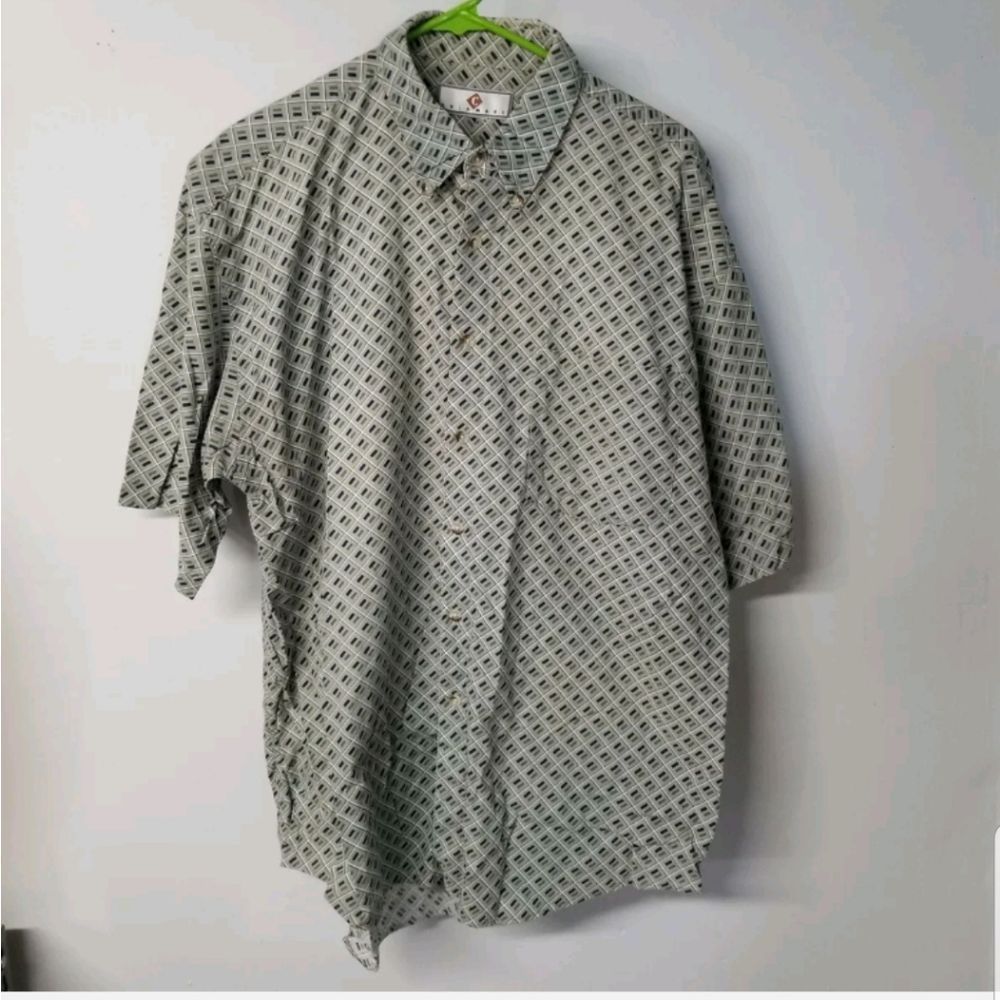 Chiamare Geometeric Mens Button Up Shirt  Short Sleeve Collared L
